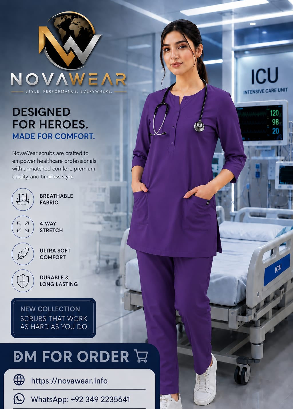 NovaWear™ ProFlex Female's Purple Medical Scrub long Set