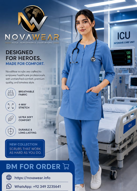 NovaWear™ ProFlex Female's Sky Blue Medical Scrub long Set