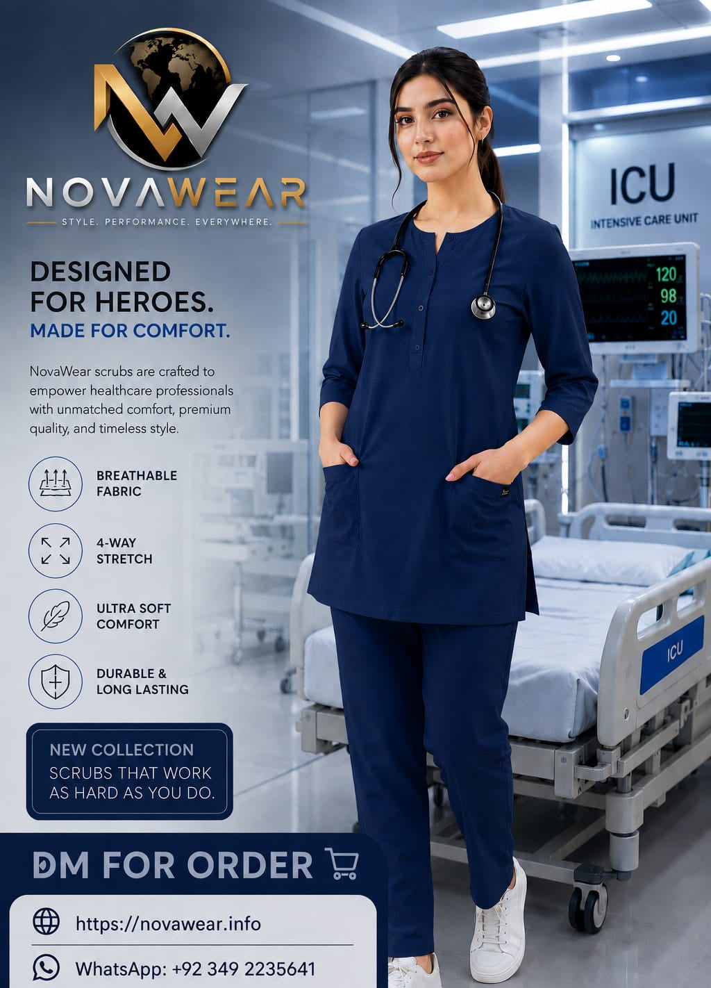 NovaWear™ ProFlex Female's Blue Medical Scrub long Set
