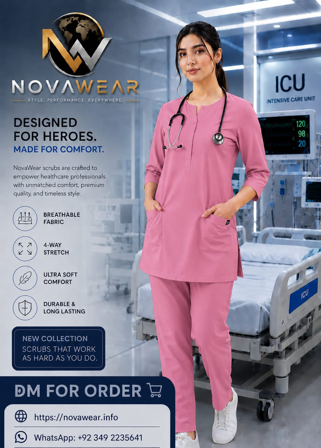NovaWear™ ProFlex Female's Pink Medical Scrub long Set